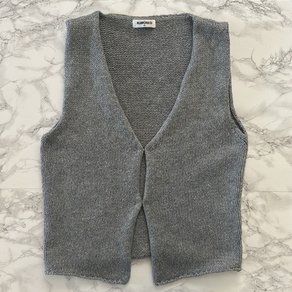 Rumored Womens Prince Street Grey Sweater Knit V Neck Top medium - Picture 4 of 6